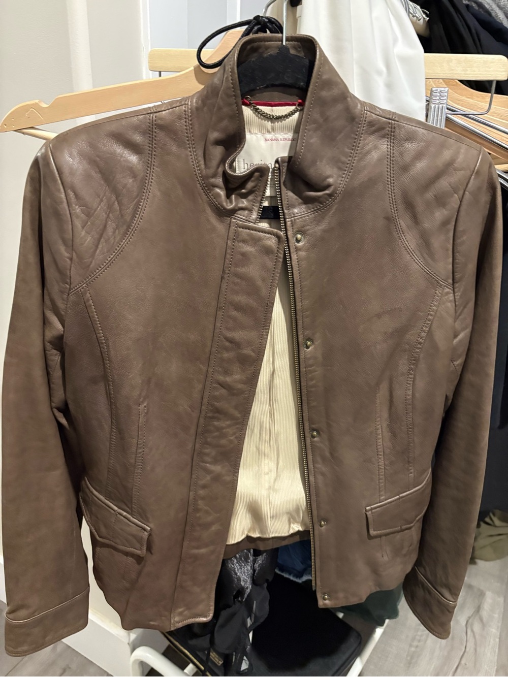 Banana Republic Taupe Brown Leather Bomber Jacket